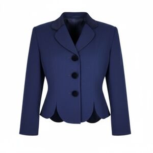 Kasper ASL Wool Blazer 8P Navy  Blue Velvet Collar Buttons Trim Textured Lined